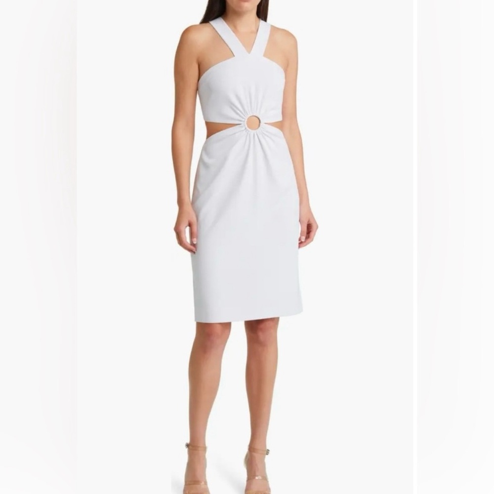 French Connection Echo Rec Crepe Halter Ring Dress Linen White Womens Size 4